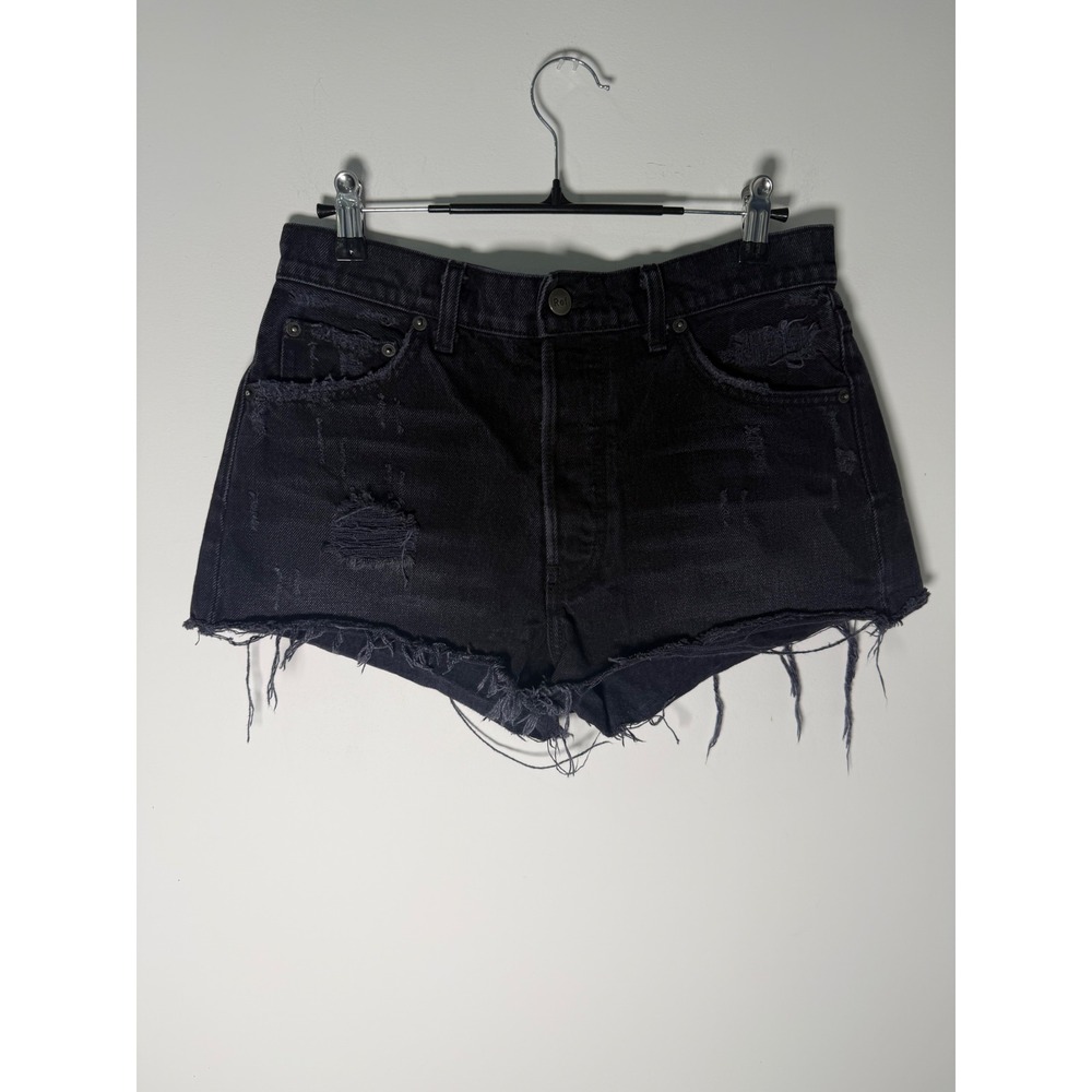 Reformation Black Distressed High Rise‎ Denim Cut Off Shorts Size 26 Made in USA